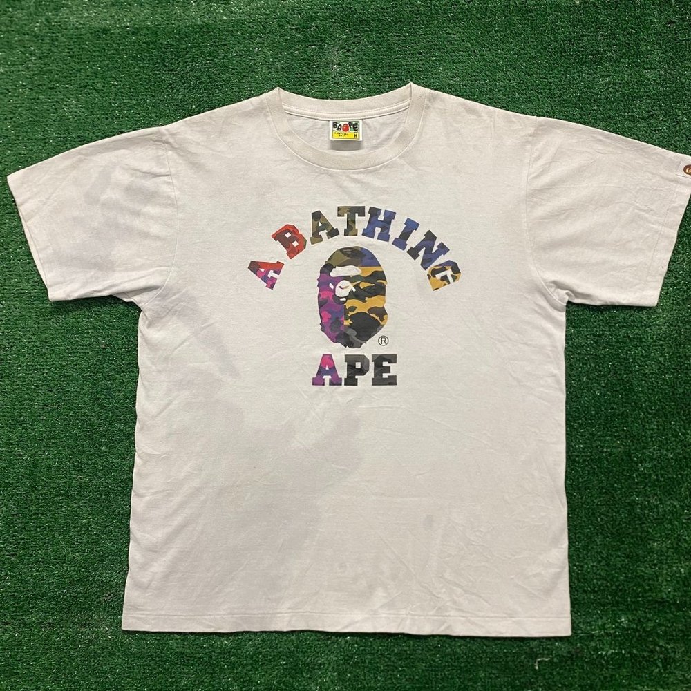 BAPE A Bathing Ape Mixed Color Camo College T-Shirt White M Hype Streetwear